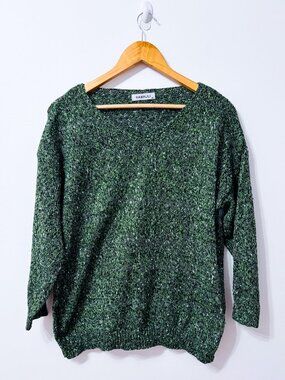 HAWALILI Green Marled Knit V-Neck Relaxed Fit Pullover Sweater Medium